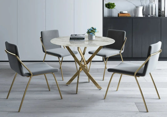 Table ronde dorée marbre beige OLIVIA Galerie du Mobilier