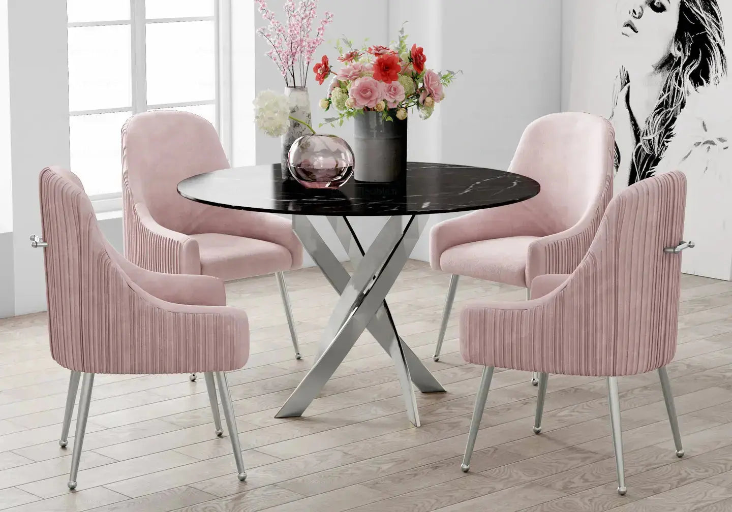 Table ronde argentée marbre noir - Joy – Galerie du Mobilier