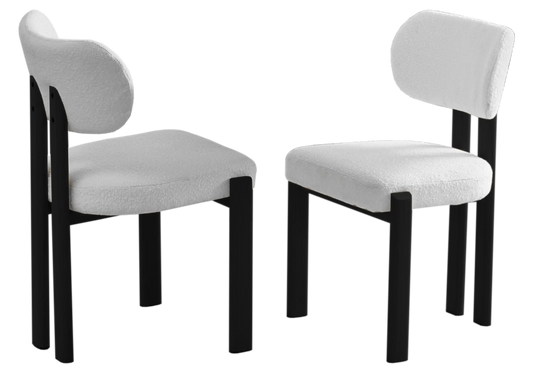 Table ronde travertin et chaises bouclées beiges – INAYA Galerie du Mobilier