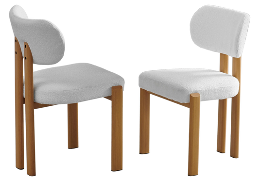 Table ronde travertin et chaises bouclées pieds bois – INAYA Galerie du Mobilier