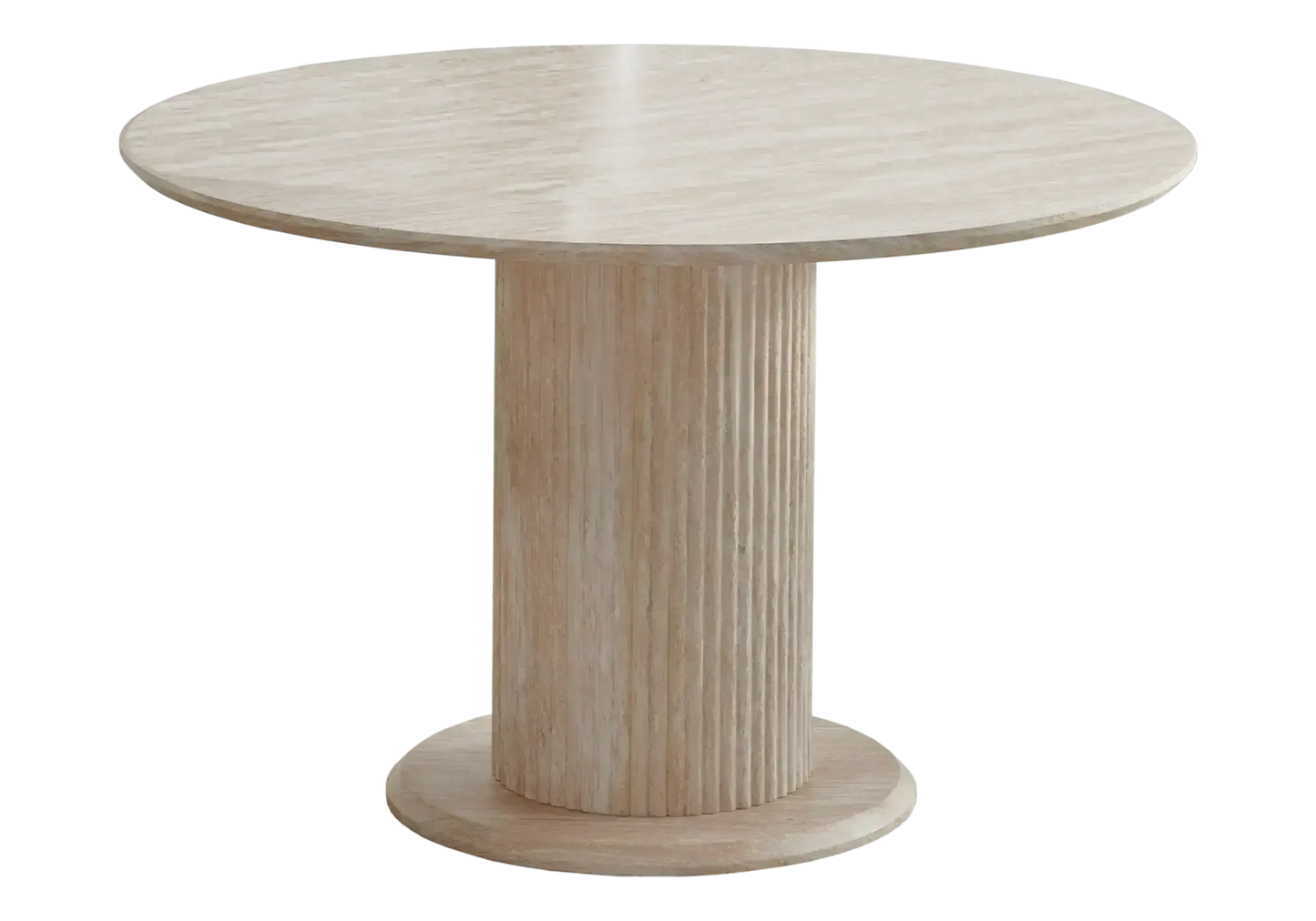 Table ronde travertin et chaises bouclées – INAYA Galerie du Mobilier