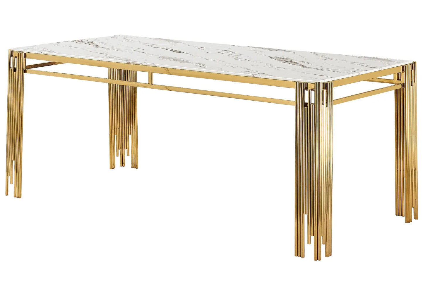 Table salle à manger dorée marbre blanc – Galerie du Mobilier