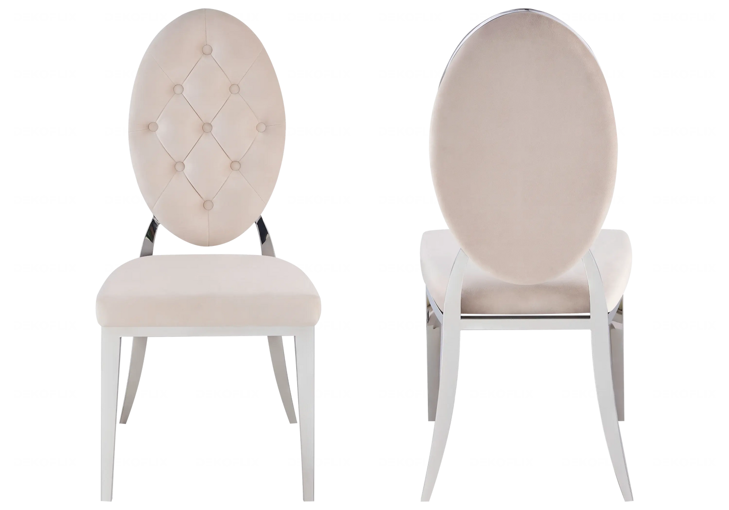 Table verre blanc et chaises capitonnées beige TROPHEE Galerie du Mobilier