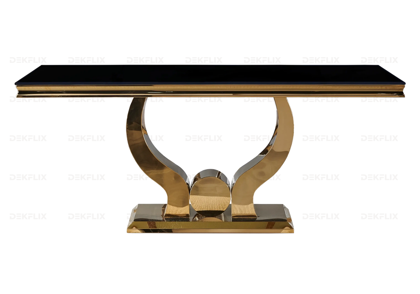 Table verre noir chaises capitonnées beige doré TROPHEE Galerie du Mobilier