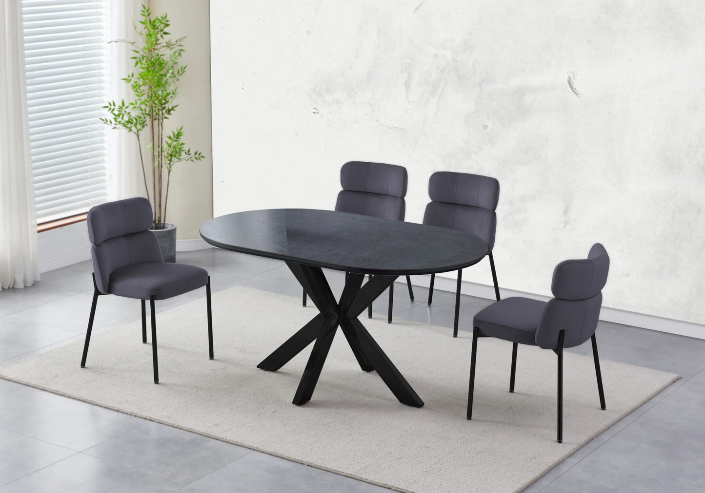 Table Céramique Noire et Chaises Grises Noirs – OPHELIA - Galerie du Mobilier
