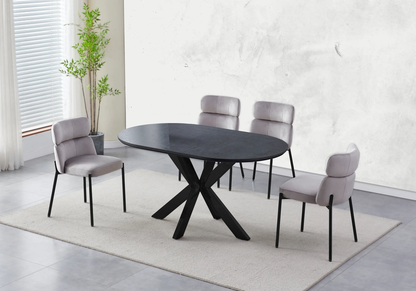 Table Céramique Noire et Chaises Taupe Noirs – OPHELIA - Galerie du Mobilier