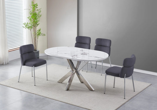 Chaises Velours Gris Pieds Argentés NORA – Lot de 4 - DEKOFLIX