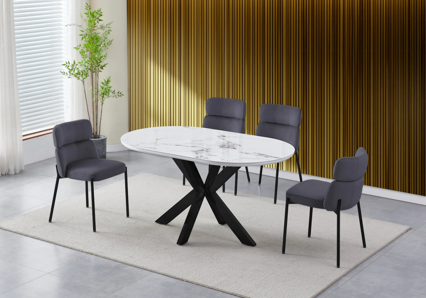 Table Marbre Blanc et Chaises Grises Noirs – OPHELIA - Galerie du Mobilier
