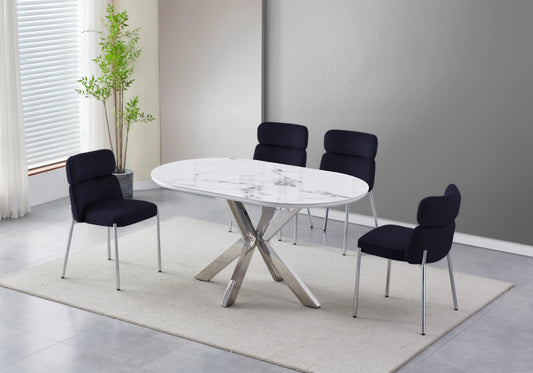 Chaises Velours Noir Pieds Argentés NORA – Lot de 4 - DEKOFLIX