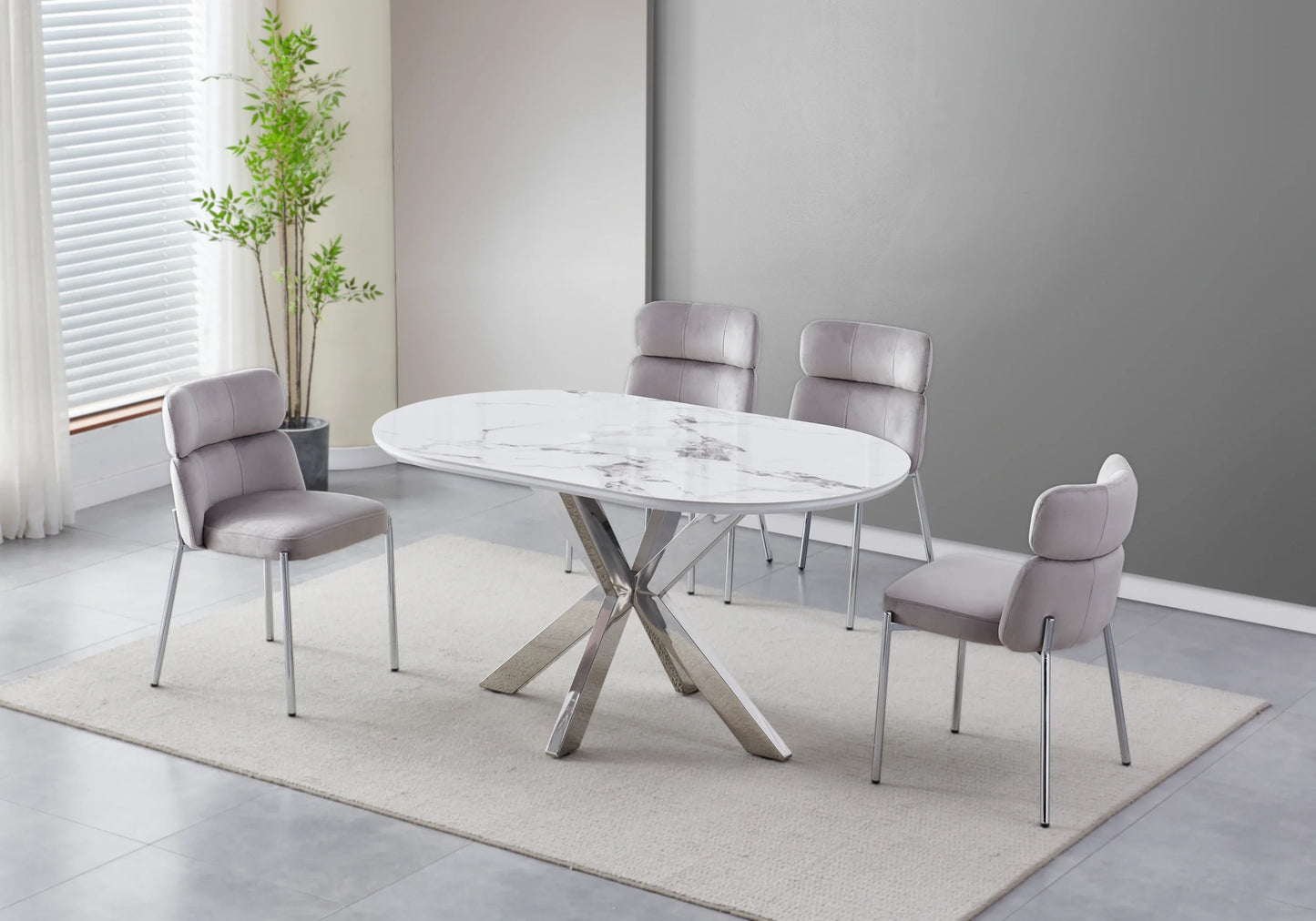 Chaises Velours Taupe Pieds Argentés NORA – Lot de 4 - DEKOFLIX