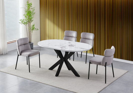 Chaises Velours Taupe Pieds Noirs STEPHANY – Lot de 4