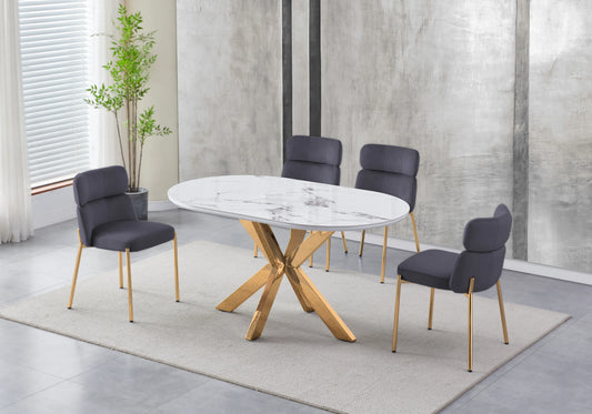 Chaises Velours Gris Pieds Dorés STEPHANY – Lot de 4