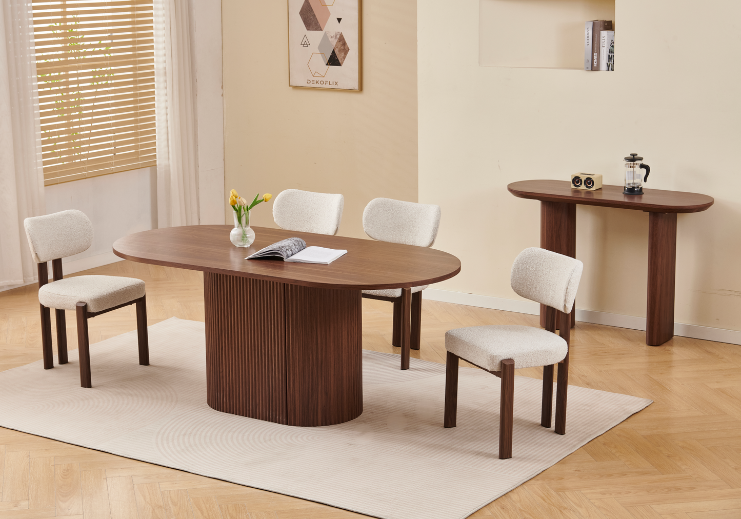 Table à manger ovale bois noyer Japandi – Akira – Galerie du Mobilier