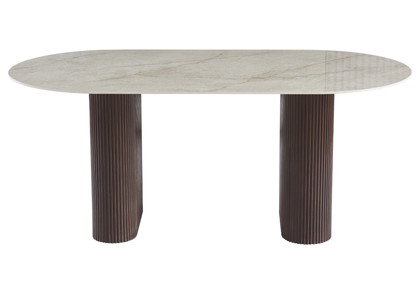 Table à manger ovale marbre gris et pieds noyer – Galerie du Mobilier