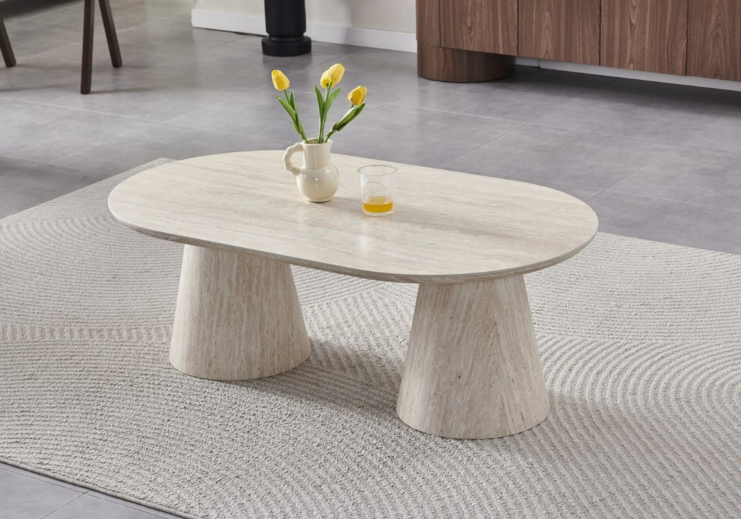 Table basse ovale travertin naturel – Galerie du Mobilier - Vue 1