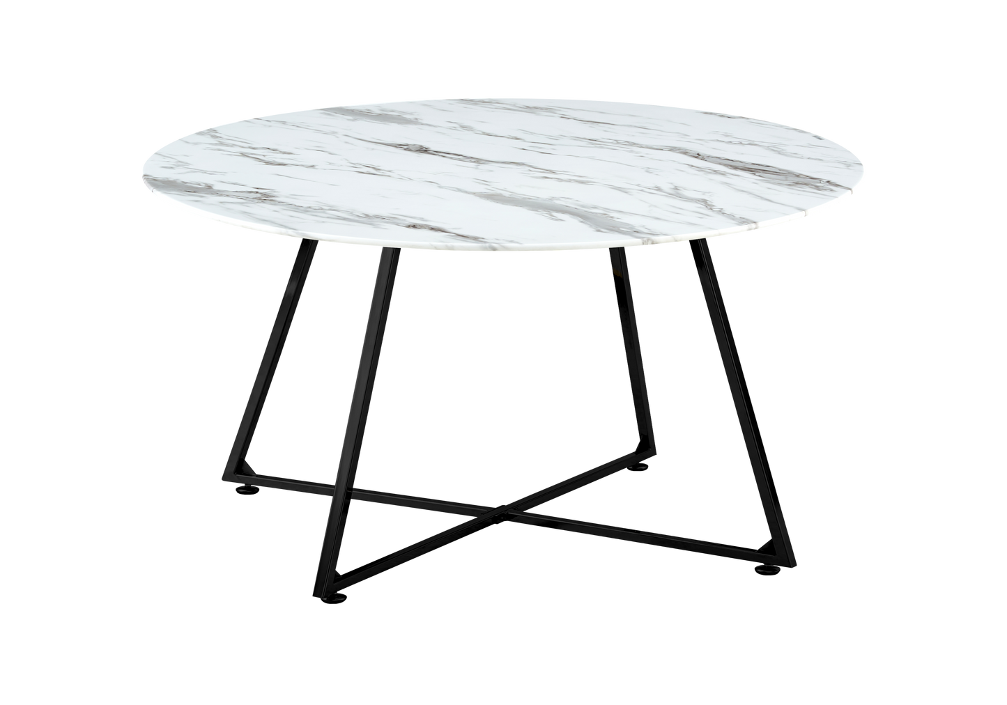 Table basse ronde marbre blanc pieds noirs – – Galerie du Mobilier - Vue 1