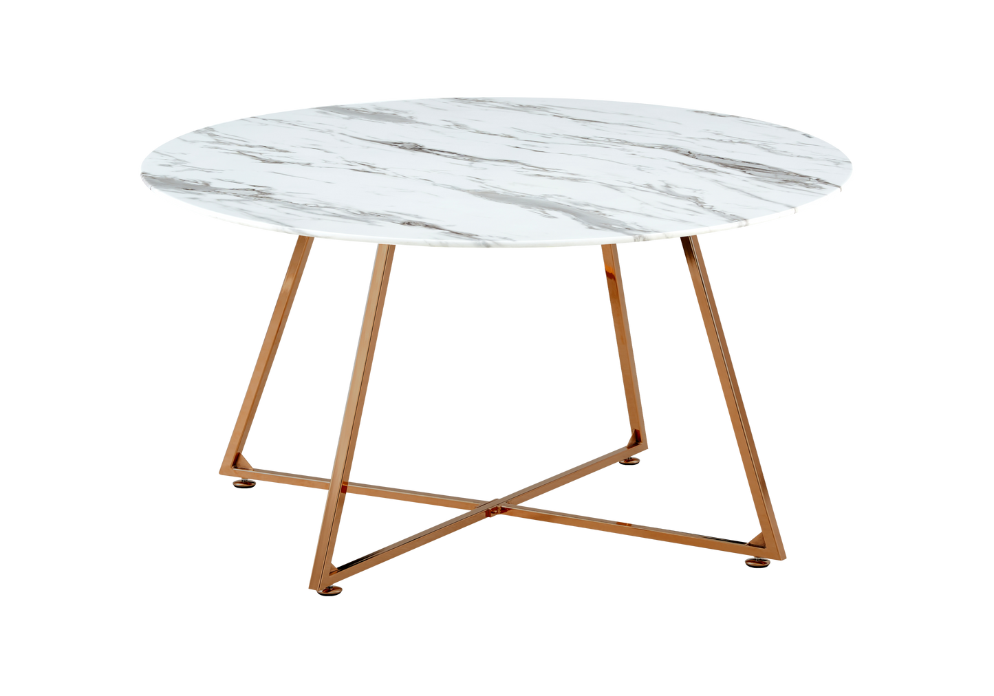 Table basse ronde marbre blanc pieds or rose – – Galerie du Mobilier - Vue 1