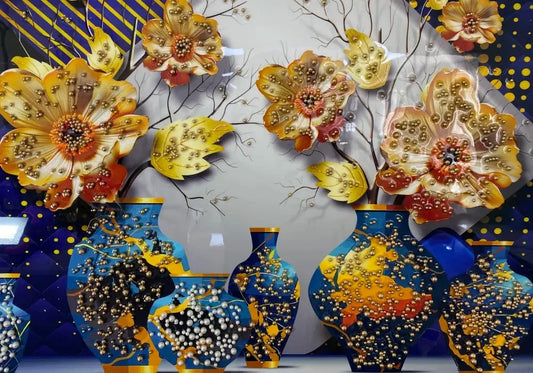 Tableau Vases Ornés de Fleurs Dorées Galerie du Mobilier