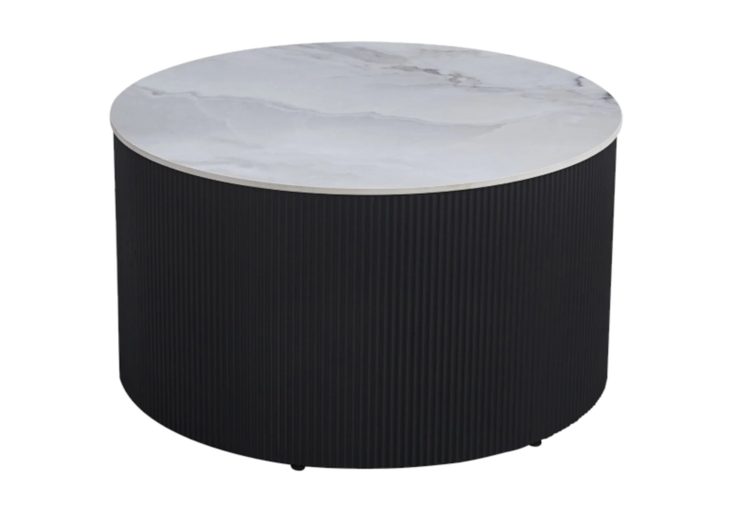 Table basse ronde marbre gris cannelée noir – Galerie du Mobilier - Vue 1