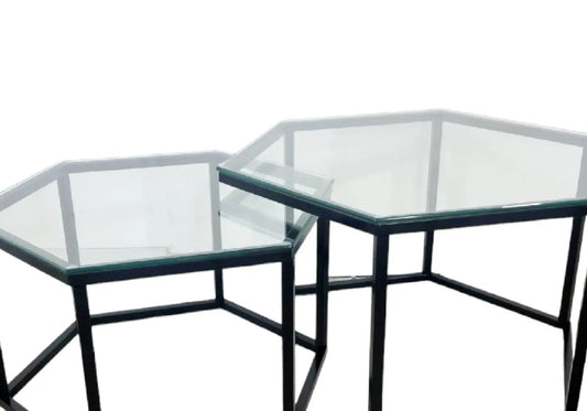 Tables basses gigognes noir en verre HEXAGONE Galerie du Mobilier