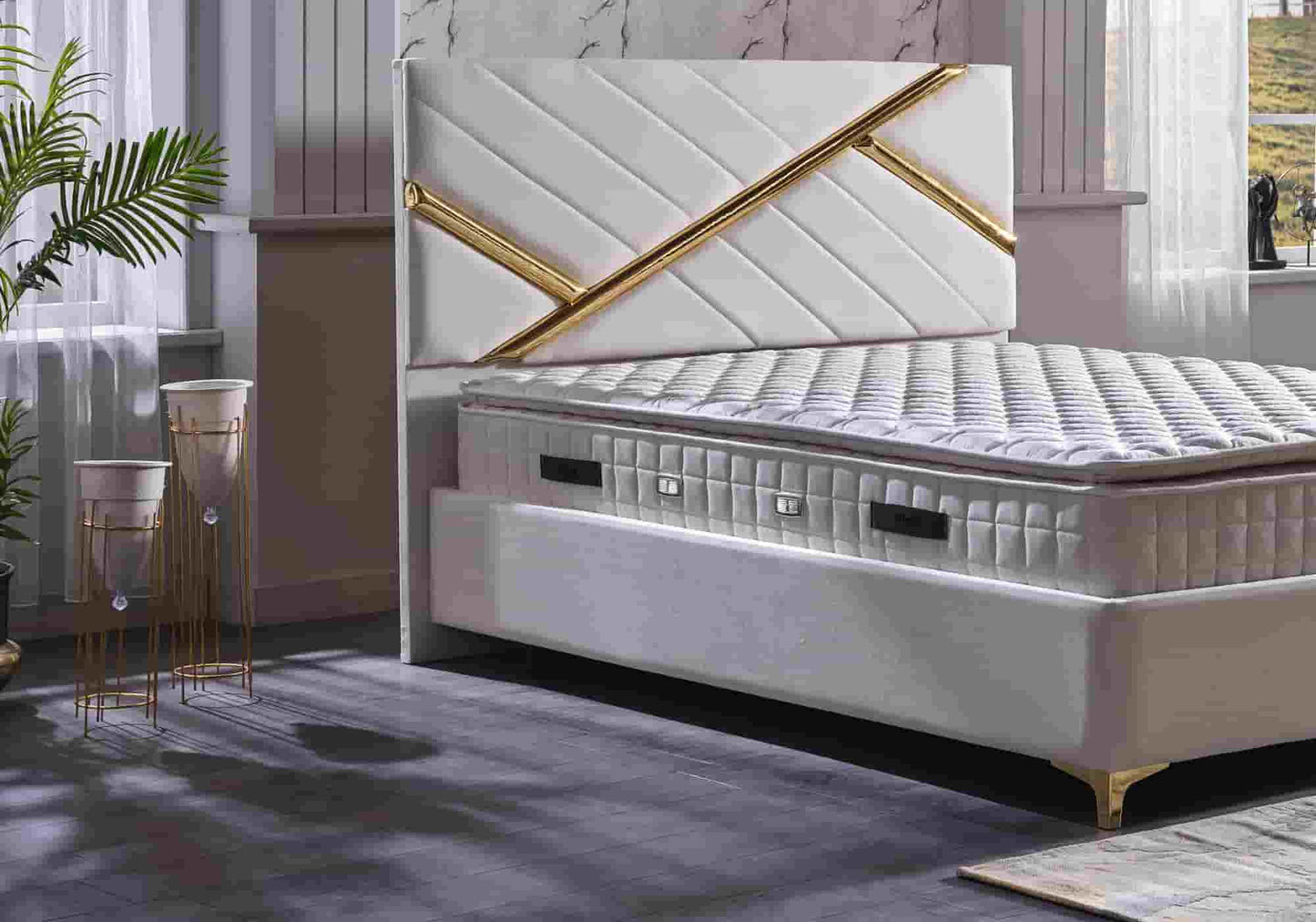 Tête de lit velours beige TOKYO - Galerie du Mobilier