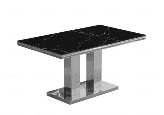 Table à manger marbre noir argent design VERSUS