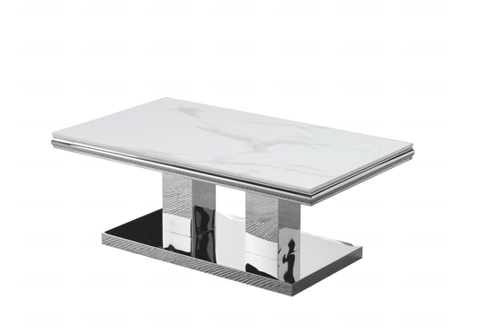 Table basse marbre blanc argent design VERSUS