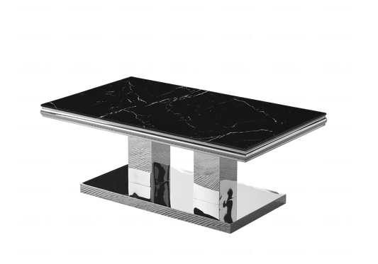 Table basse marbre noir argent design VERSUS