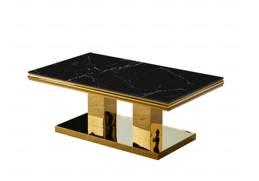 Table basse marbre noir dorée design VERSUS