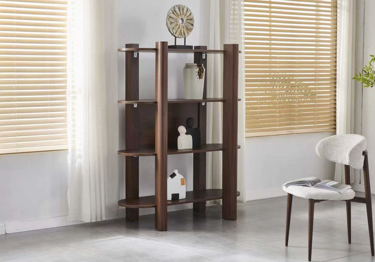Bibliothèque design arrondie décor noyer – Galerie du Mobilier - Vue 1