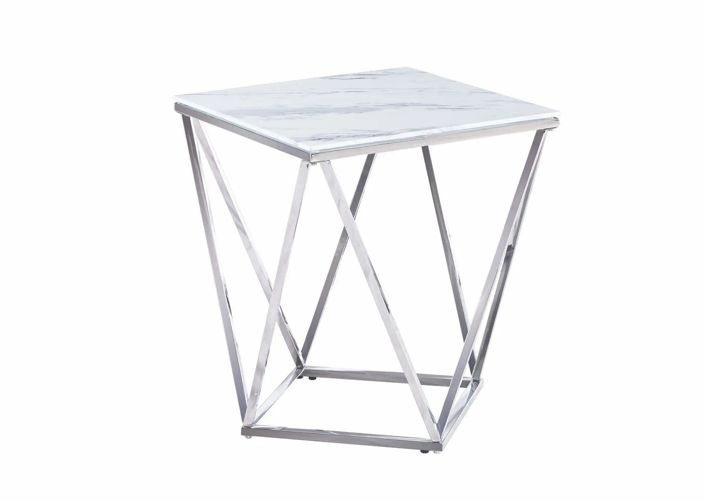 Bout de canapé argent en marbre blanc ILÉA – Galerie du Mobilier - Vue 1