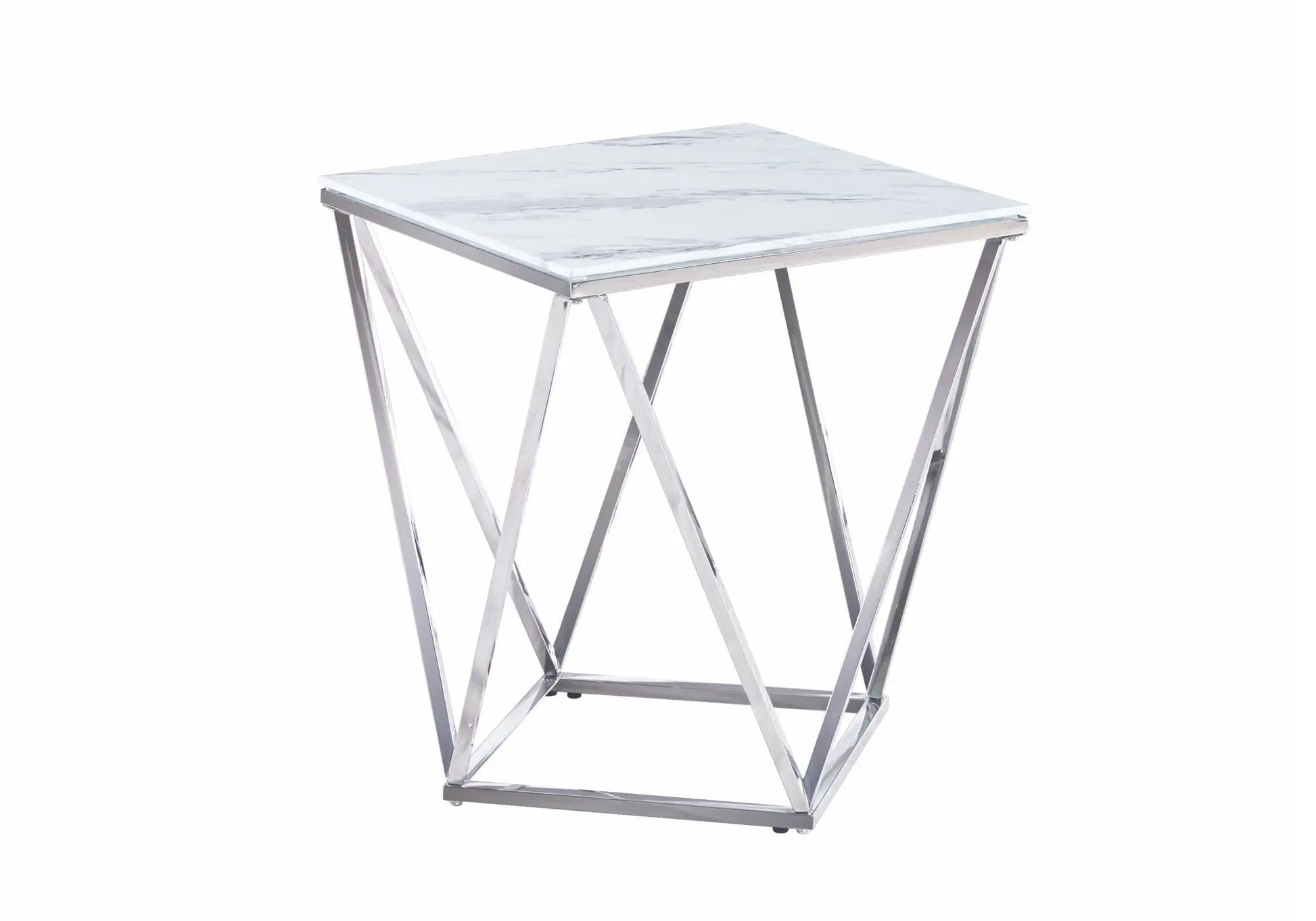 Bout de canapé argent en marbre blanc ILÉA – Galerie du Mobilier - Vue 1