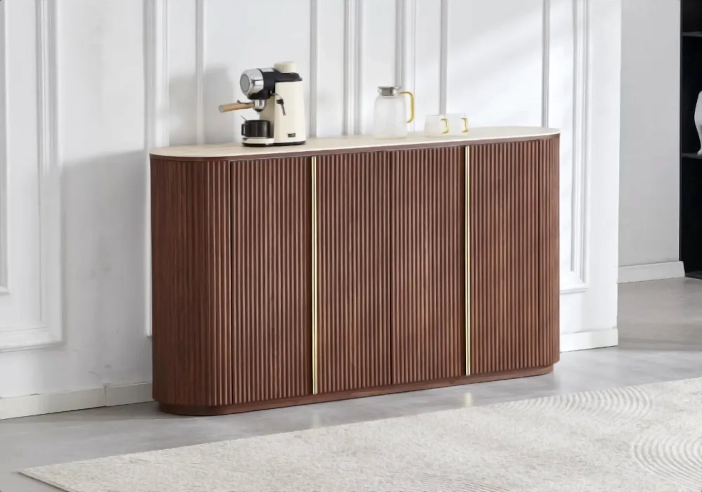 Chaises design incurvé bois tissu beige - ORION