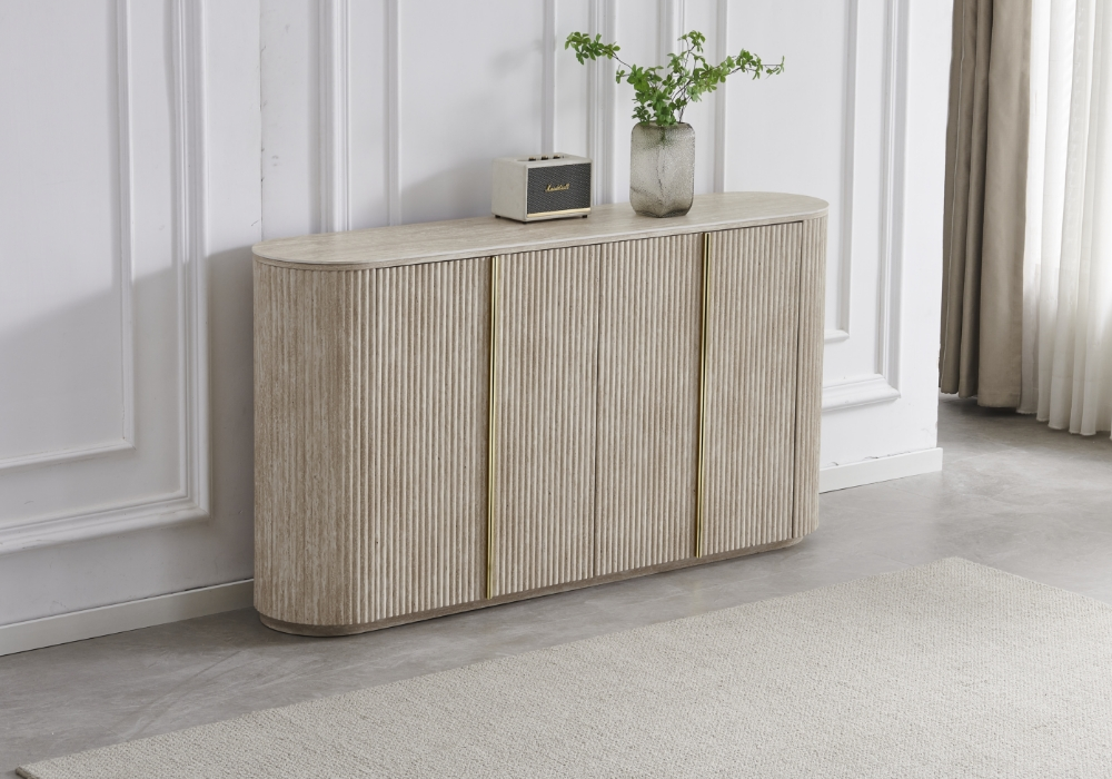 Buffet design ovale travertin cannelé – Terra – Galerie du Mobilier - Vue 1