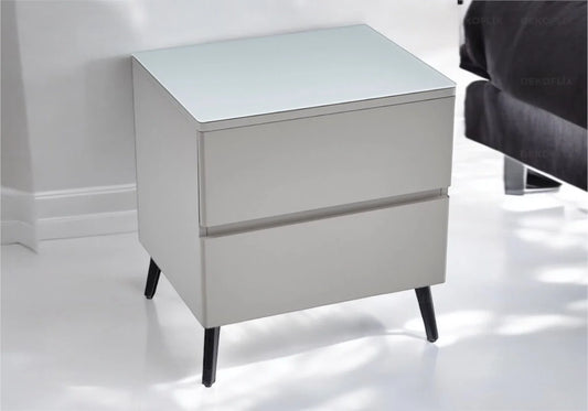 Table chevet bois mat gris pied noir LYDIA - Galerie du Mobilier