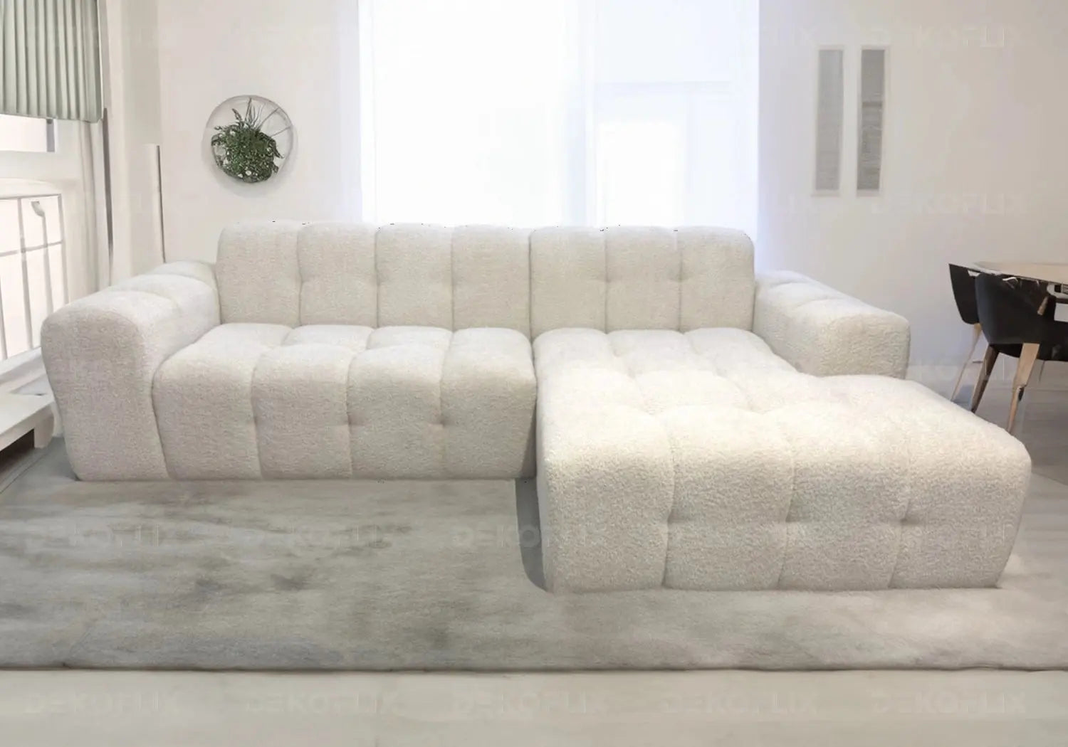 Canapé angle moderne doudou boucle blanc - Vue 1