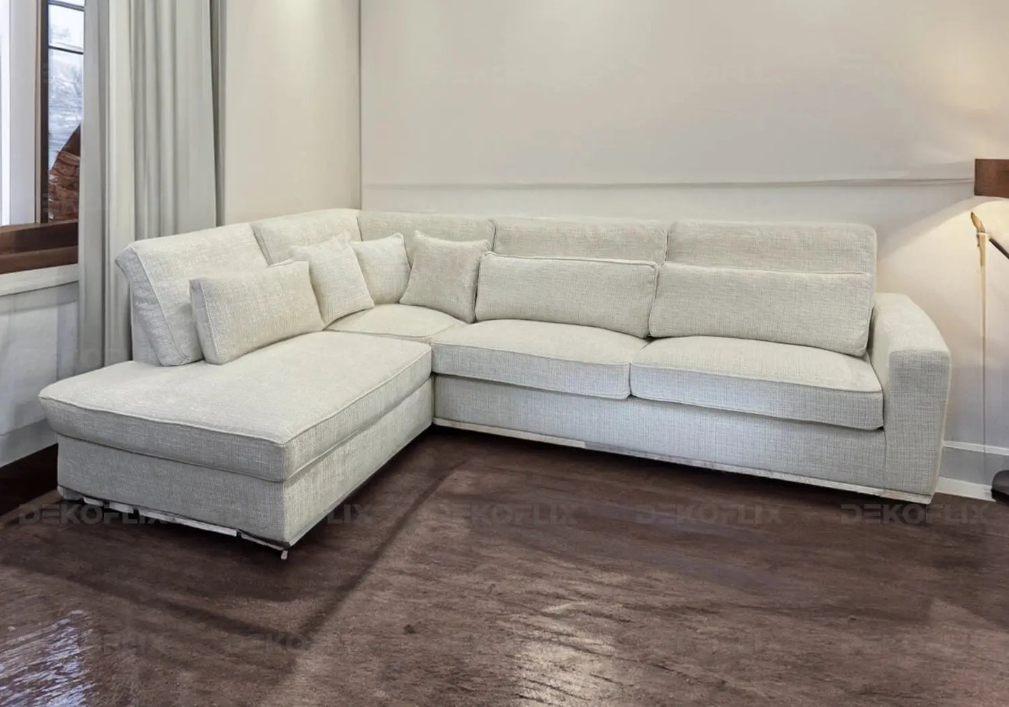 Canapé angle moderne tissu blanc - Vue 1