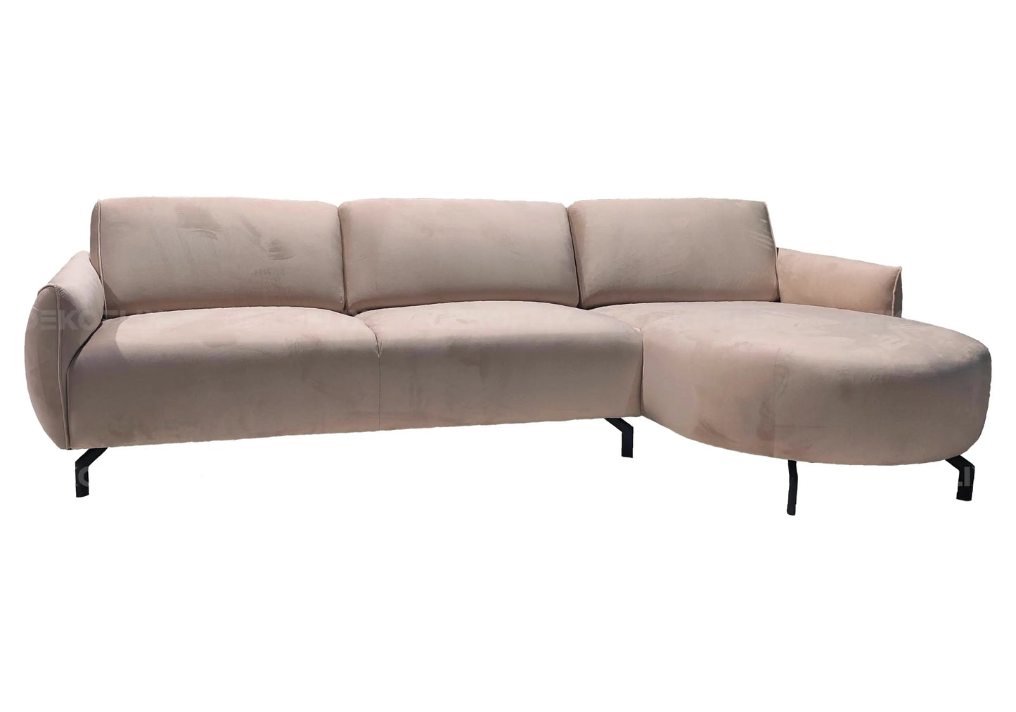 Canapé angle moderne velours beige - Vue 1