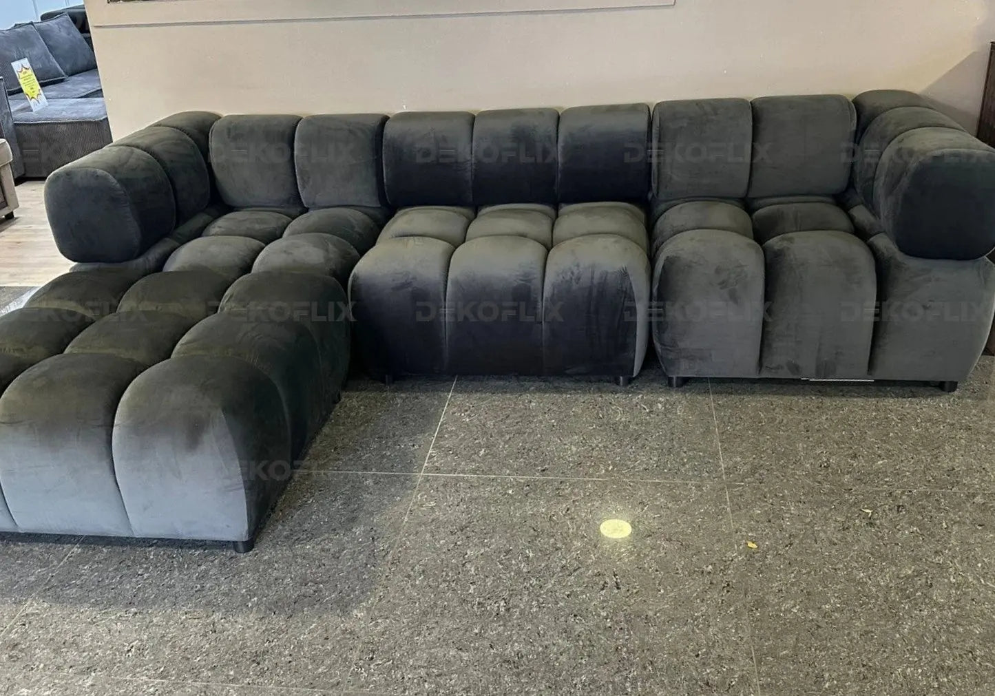Canapé angle modulable velours anthracite – Galerie du Mobilier - Vue 1