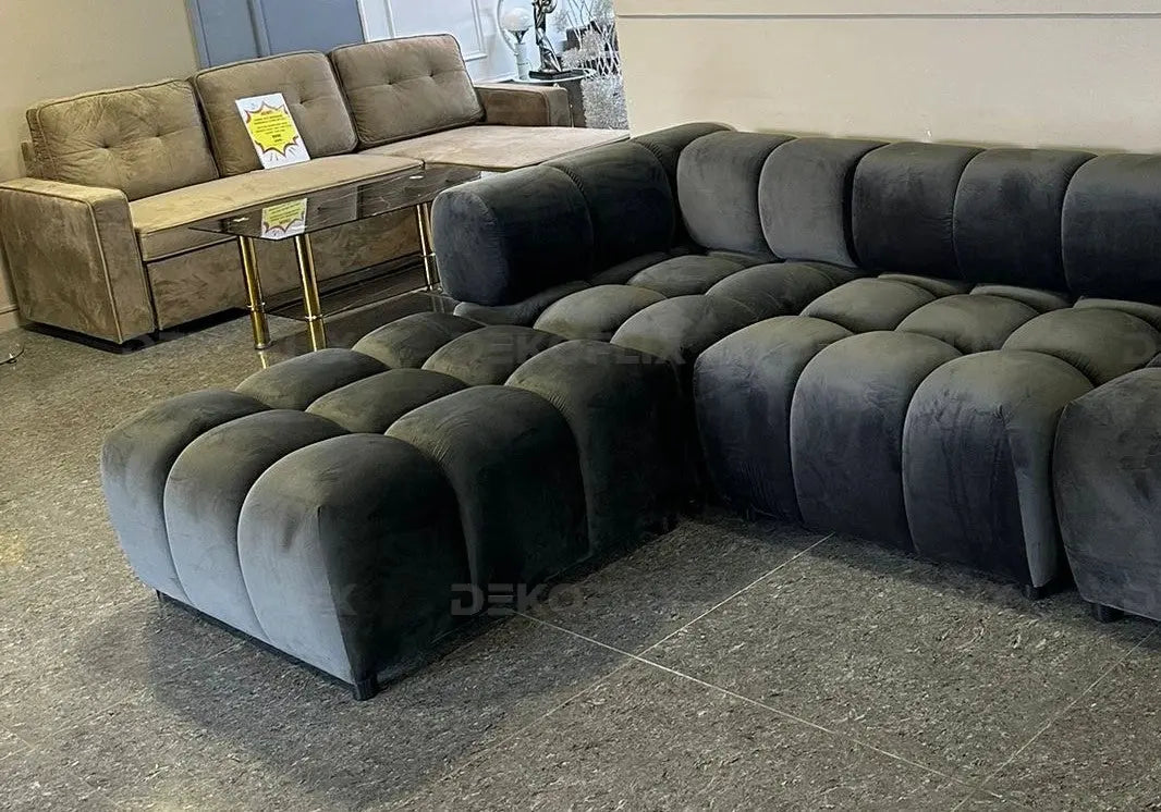 Canapé angle modulable velours anthracite – Galerie du Mobilier