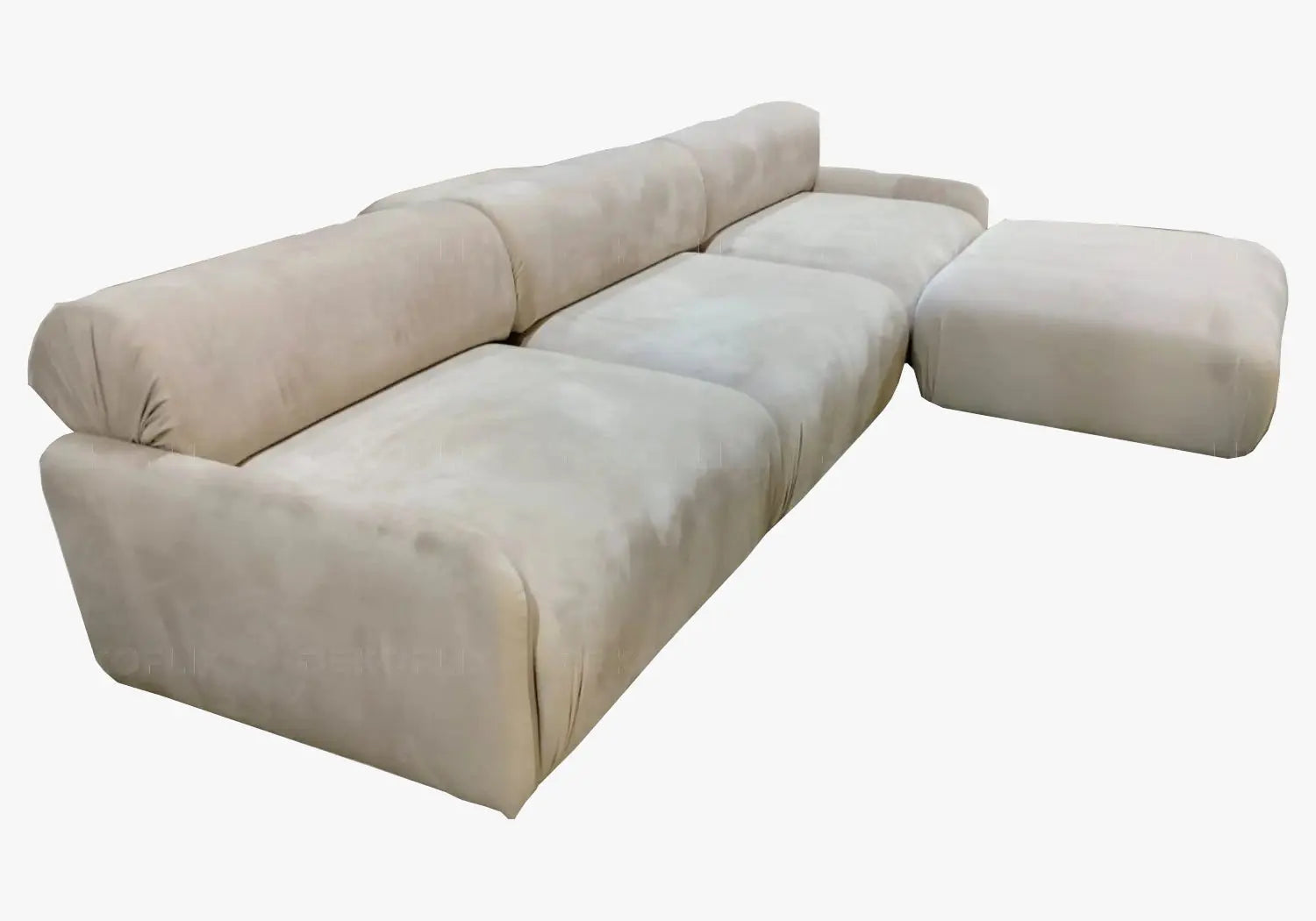 Canapé angle modulable velours beige – Galerie du Mobilier - Vue 1