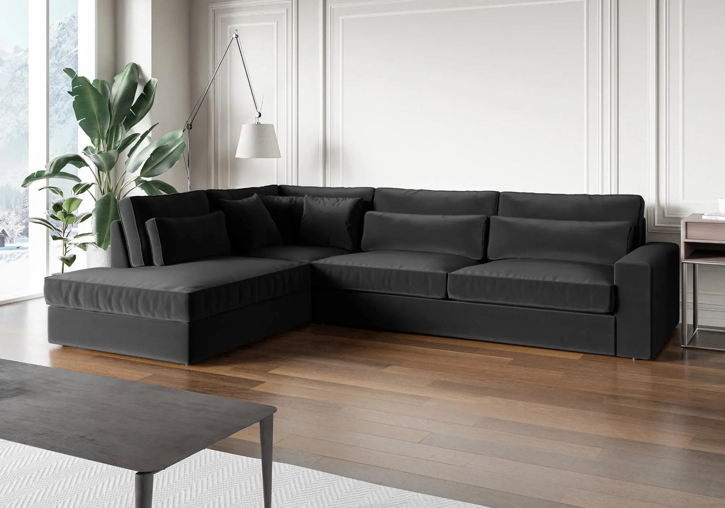 Canapé angle velours anthracite - Vue 1