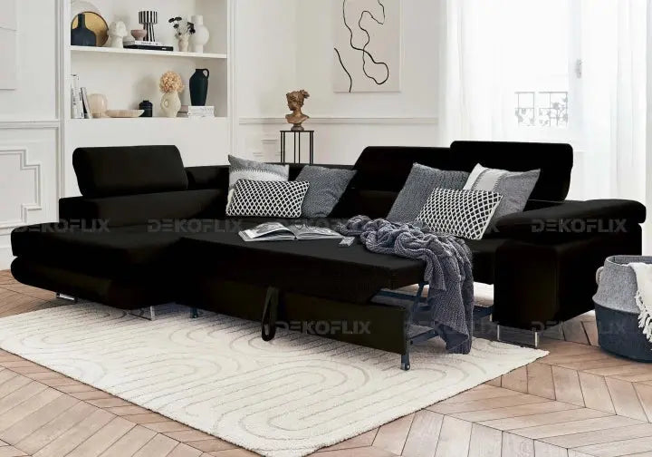 Canapé angle velours noir TEVA Made in Italy