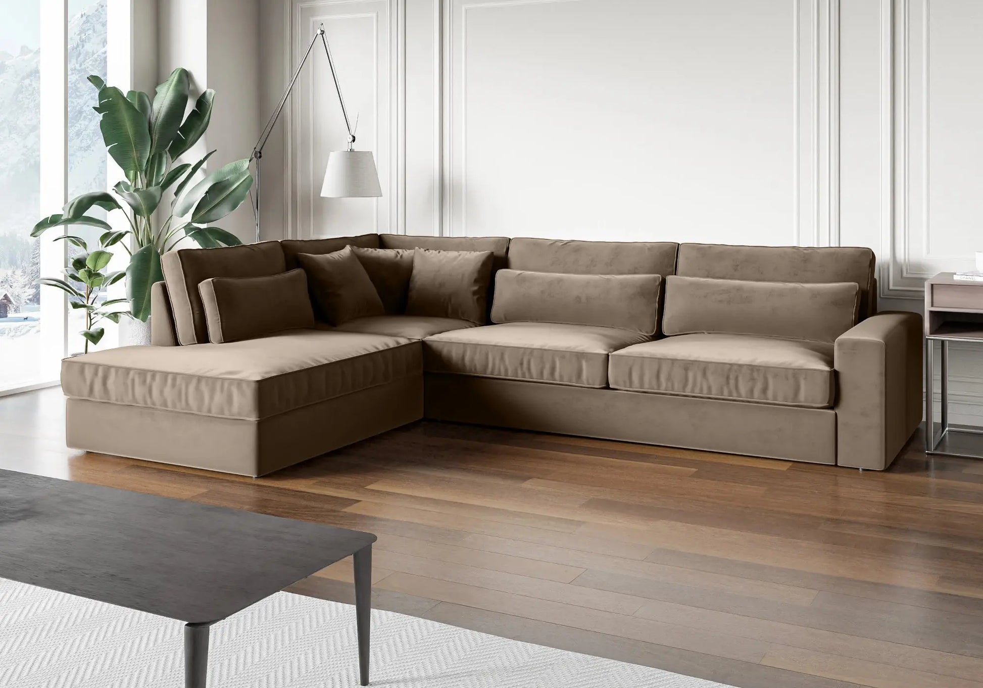 Canapé angle velours taupe - Vue 1