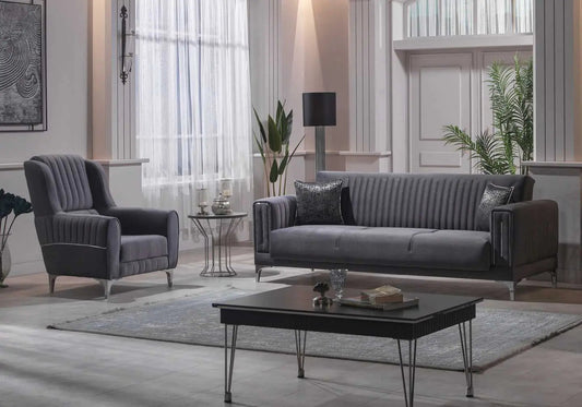 Canapé chrome velours gris ASYA Deluxe - Galerie du Mobilier