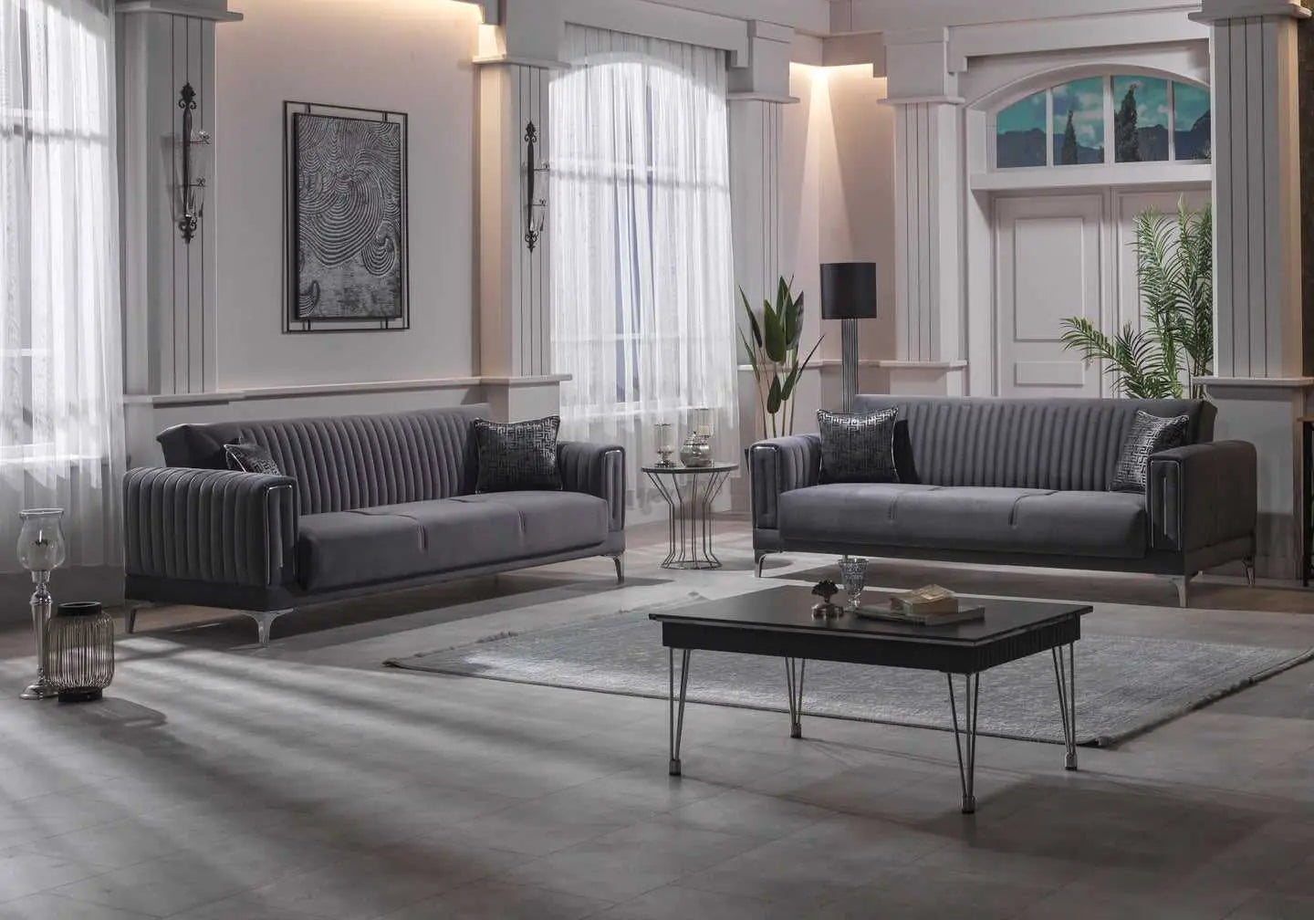 Canapé chrome velours gris ASYA Deluxe - Galerie du Mobilier