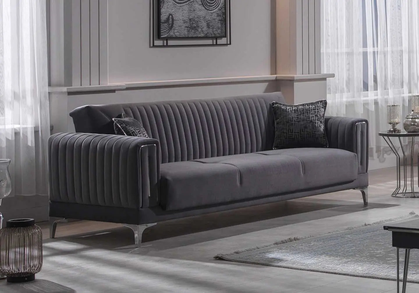 Canapé chrome velours gris ASYA Deluxe - Galerie du Mobilier