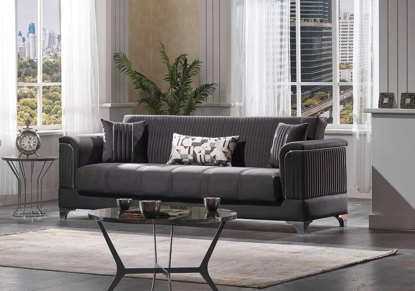 Canapé convertible anthracite BALI - Galerie du Mobilier