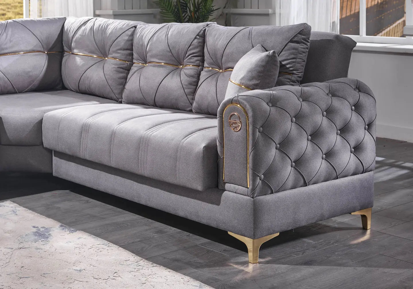 Canapé d’angle capitonné gris PARIS Slims Mobilya