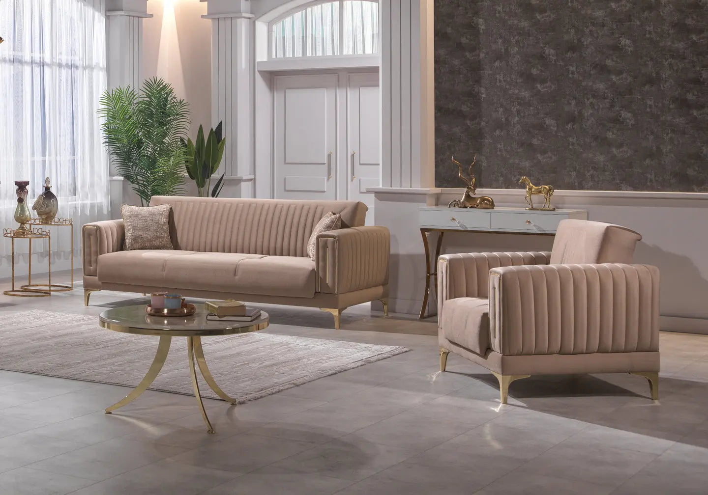 Canapé lit velours caramel doré ASYA Slims Mobilya